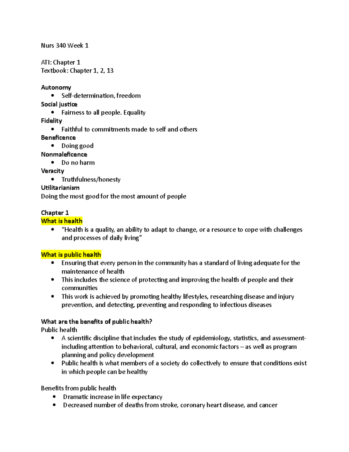 Nurs 340 Week 1 - Week 1 notes for public health! - Nurs 340 Week 1 ATI ...
