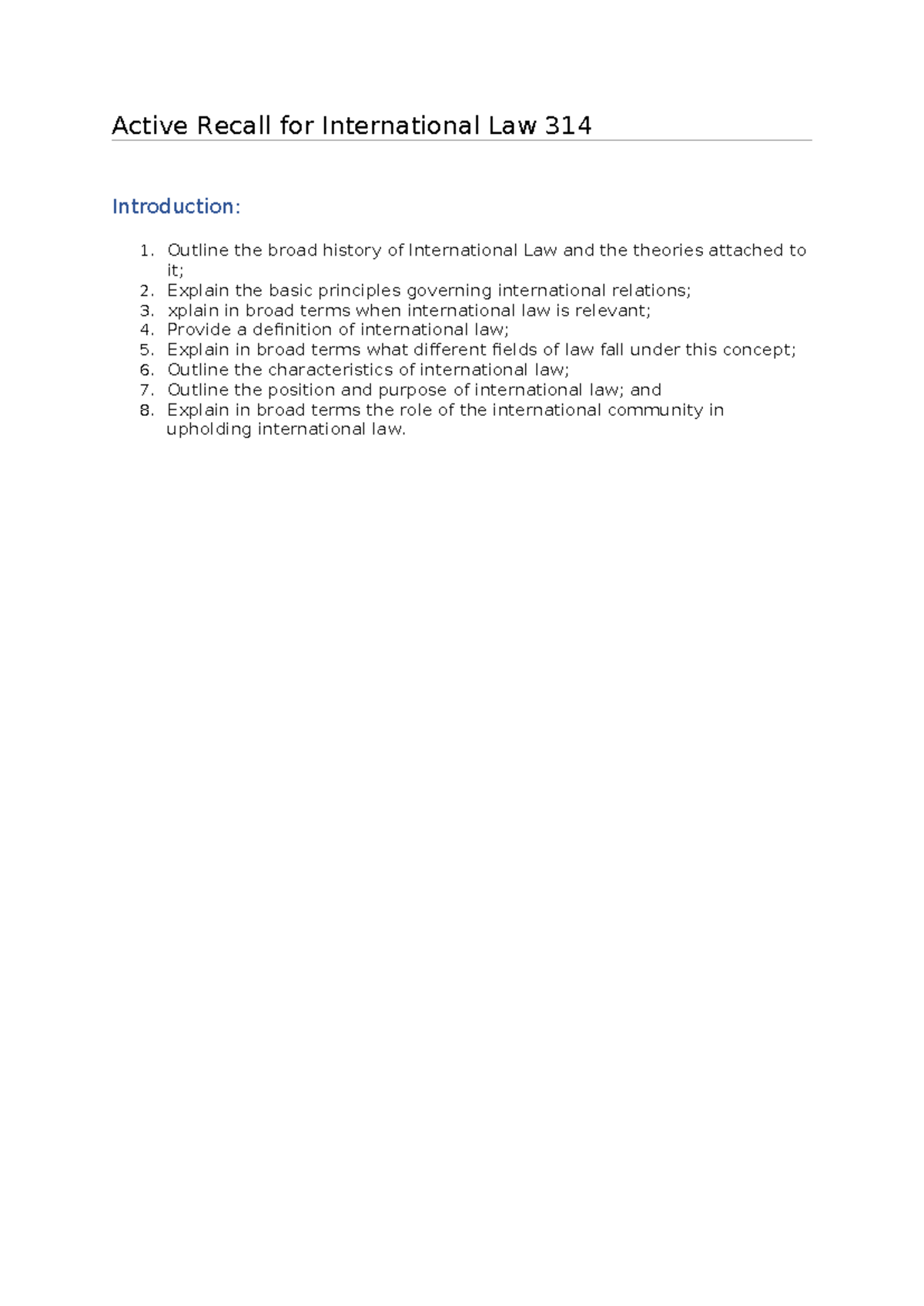 Active Recall questions - Active Recall for International Law 314 ...