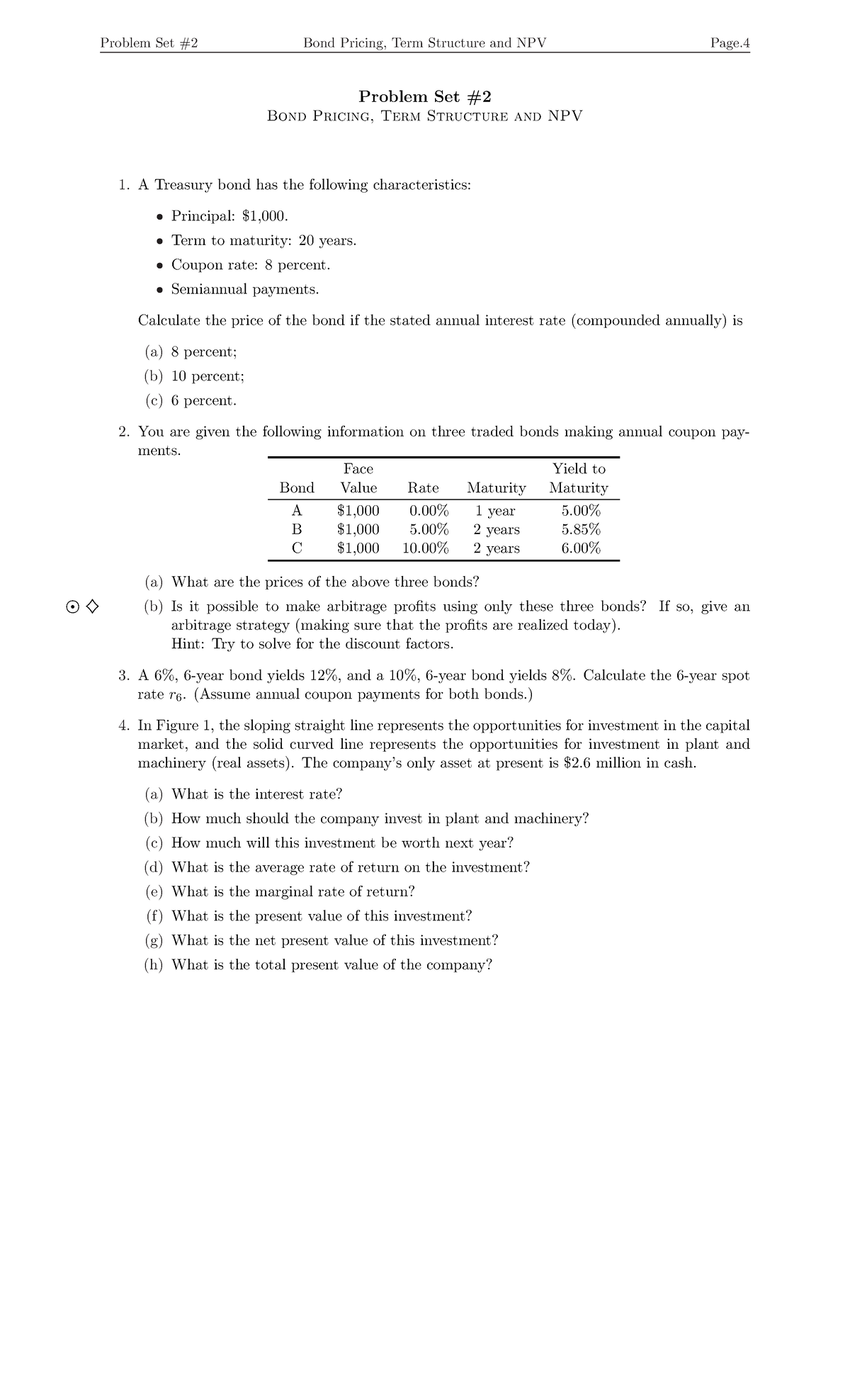 NPV XTRA Probs - Problem Set Bond Pricing, Term Structure and NPV Page ...