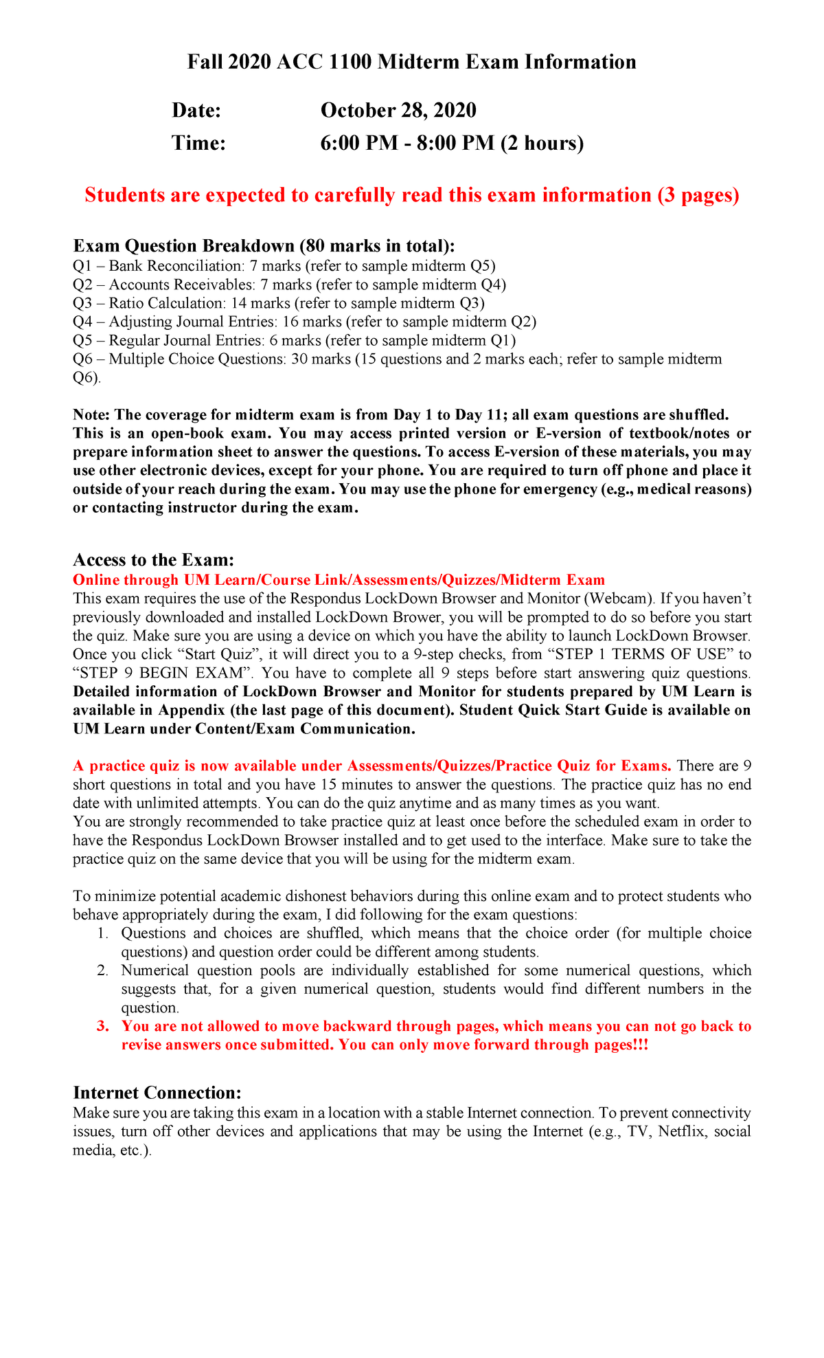 ACC 1100 Midterm Exam Information - Fall 2020 ACC 1100 Midterm Exam ...