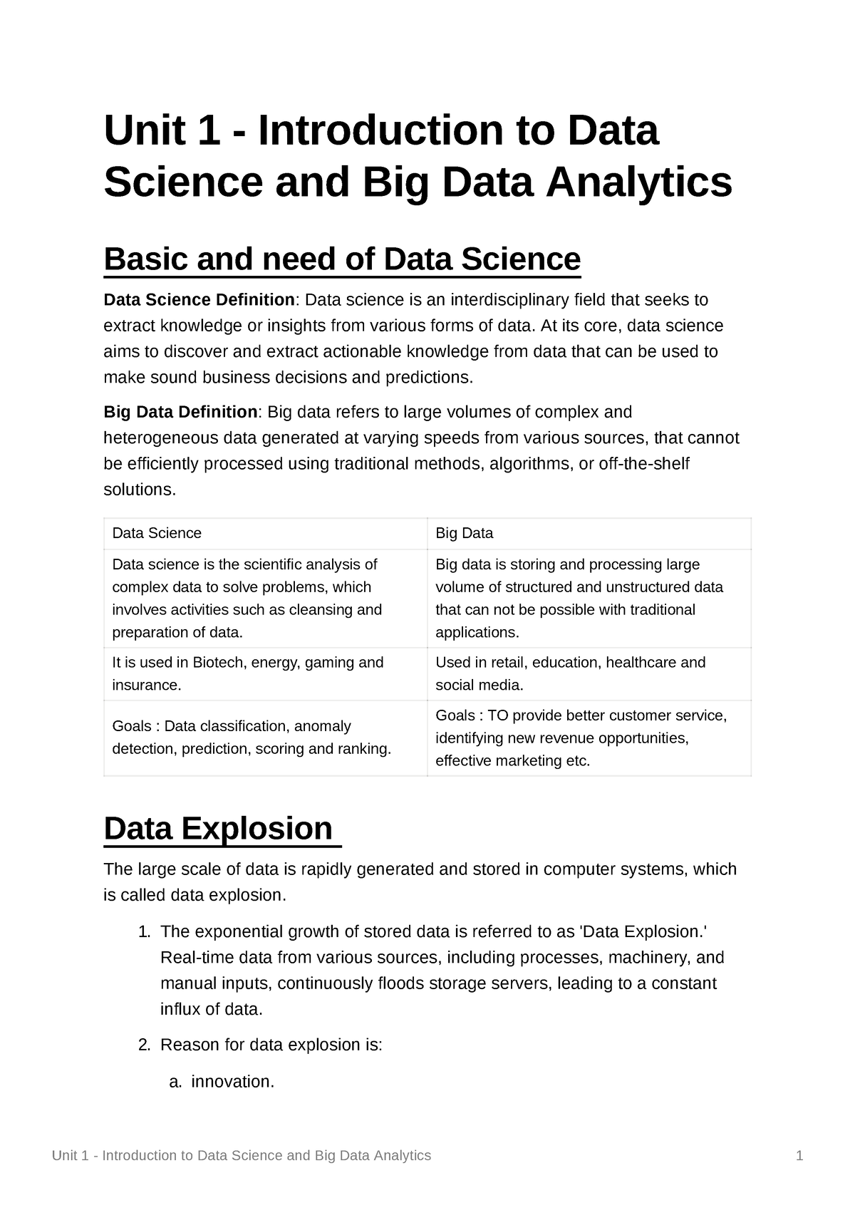 Unit 1 - Introduction To Data Science And Big Data Analytics - At Its ...