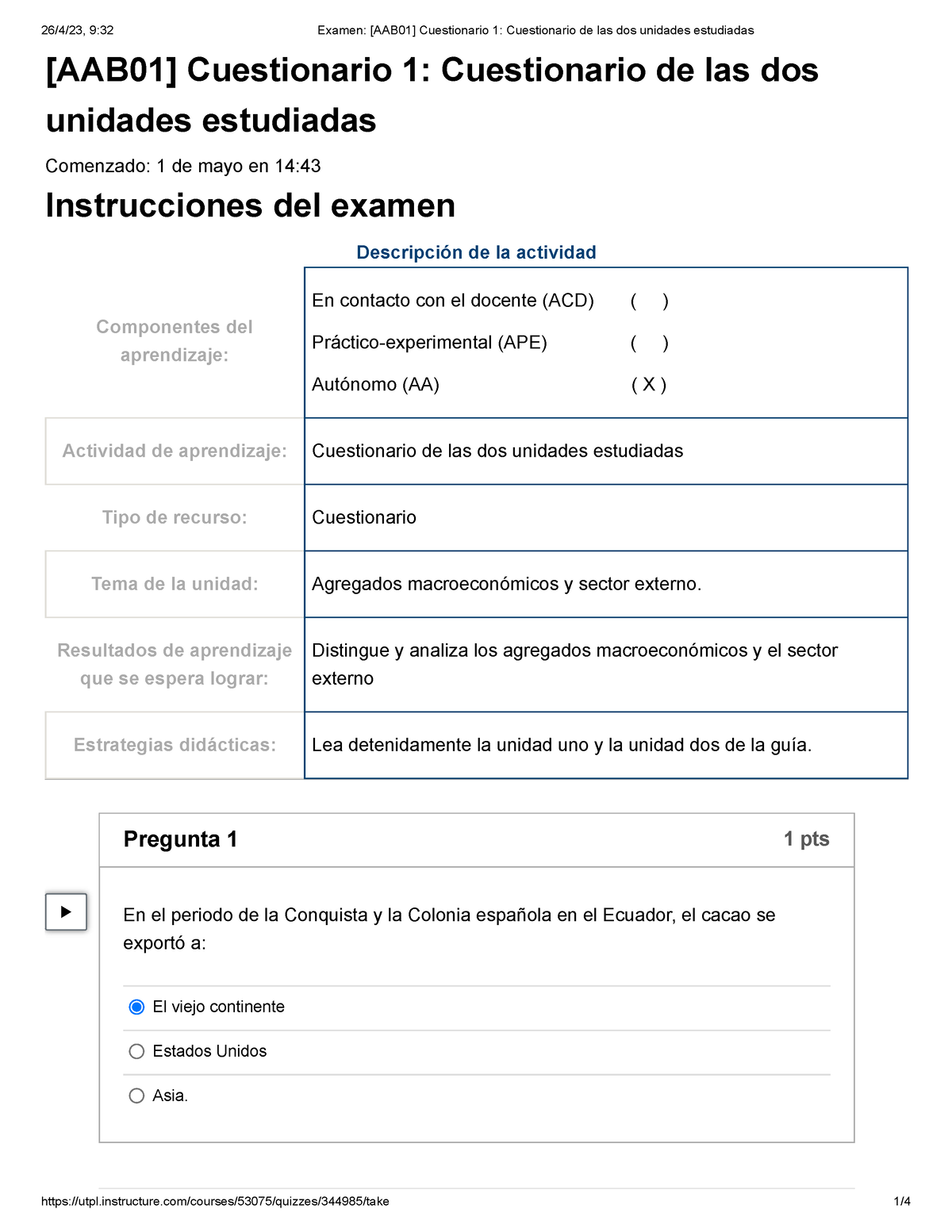 Examen [AAB01] Cuestionario 1 Cuestionario De Las Dos Unidades ...