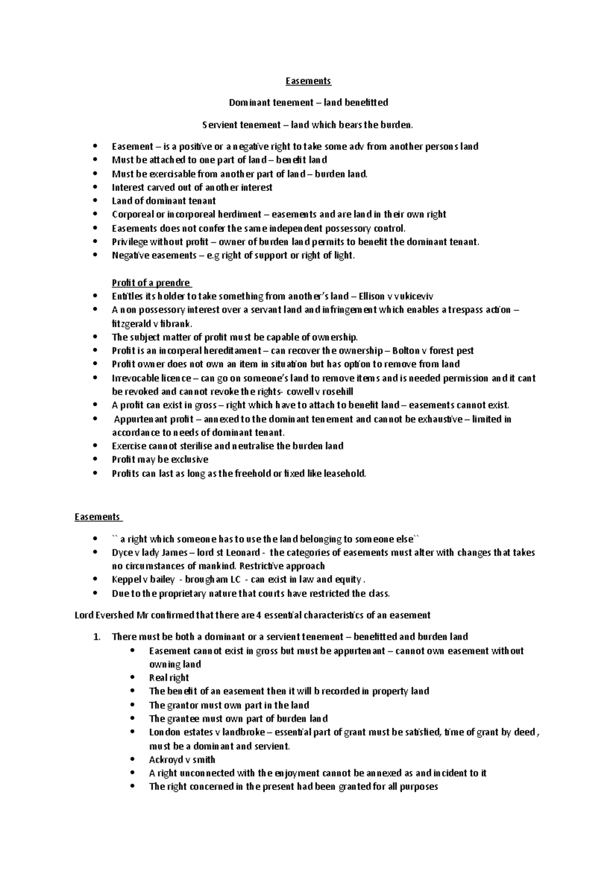 Easements - Lecture Notes 3 - Easements Dominant Tenement – Land 