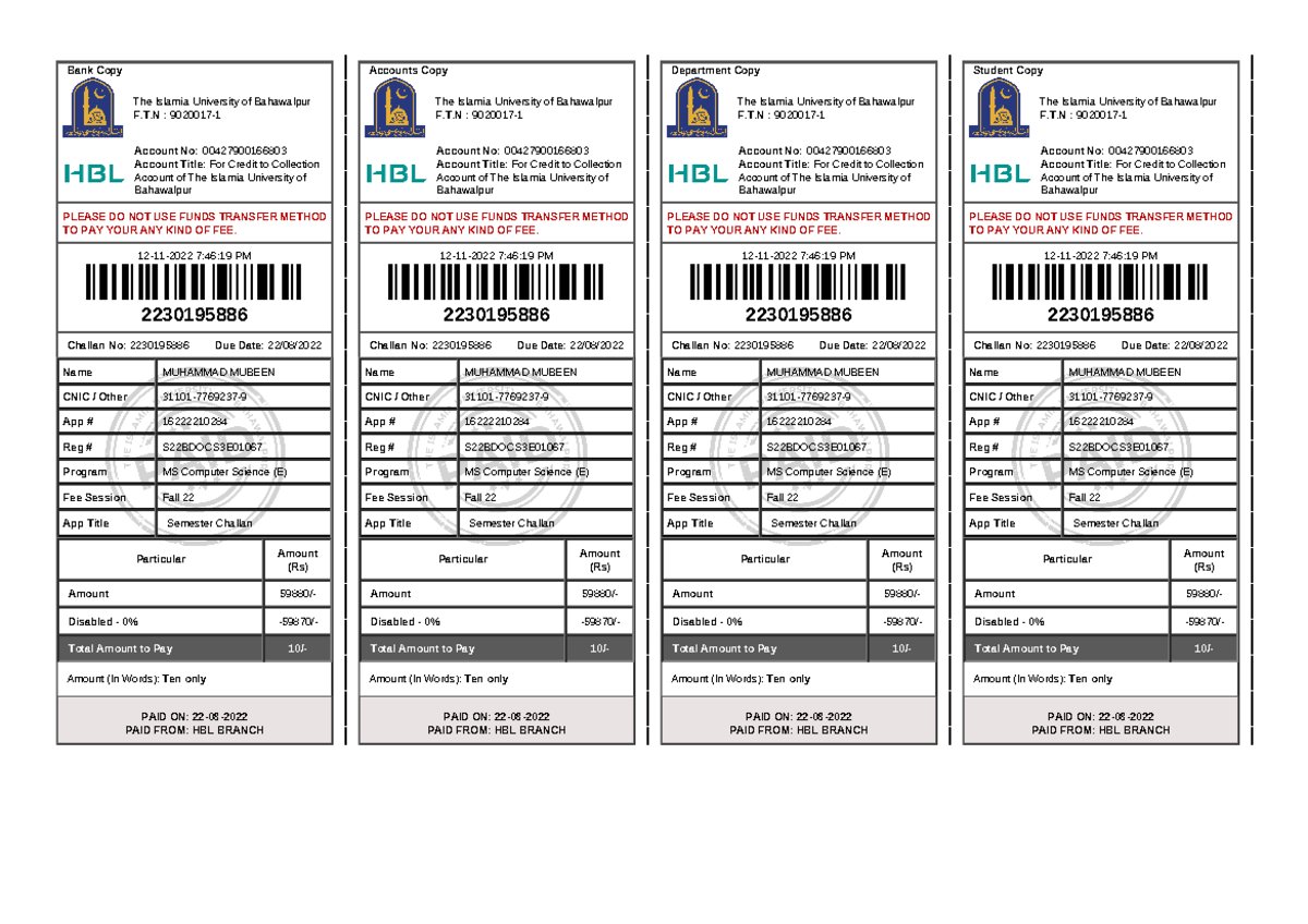 2230195886 - Adg - Bank Copy Challan No: 2230195886 Accounts Copy ...