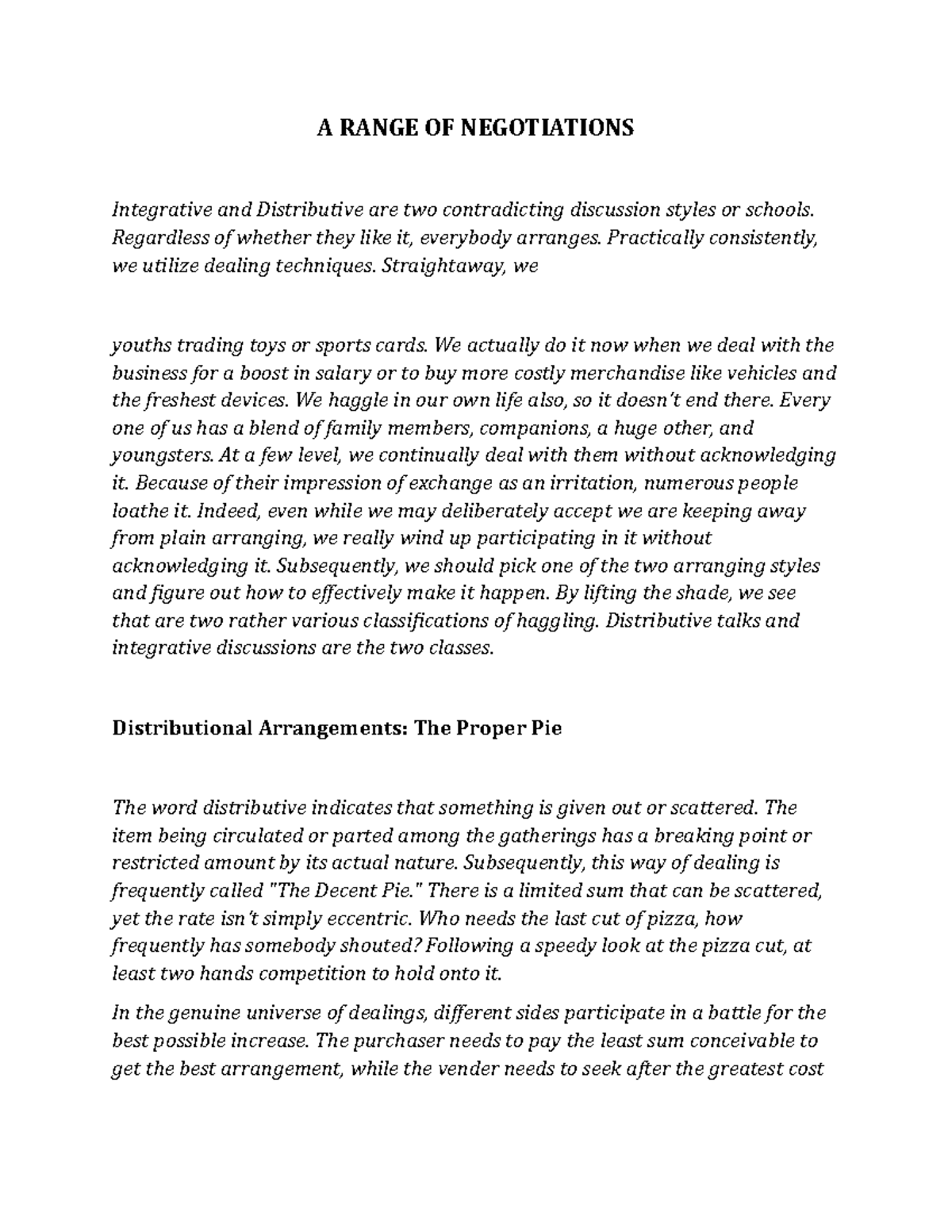 A Range OF Negotiations - A RANGE OF NEGOTIATIONS Integrative and ...