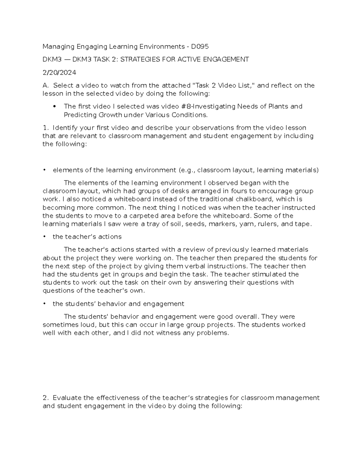 DKM3 TASK 2 Strategies FOR Active Engagement - Managing Engaging ...