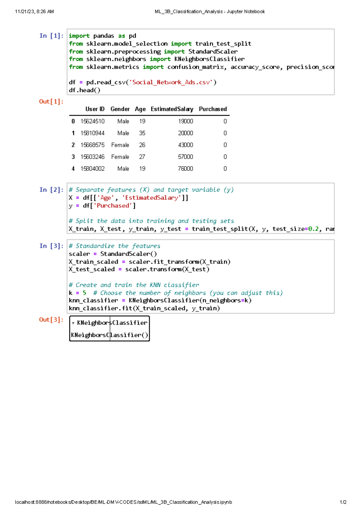 ML 3B Classification Analysis - Jupyter Notebook - 11/21/23, 8:26 AM ML ...