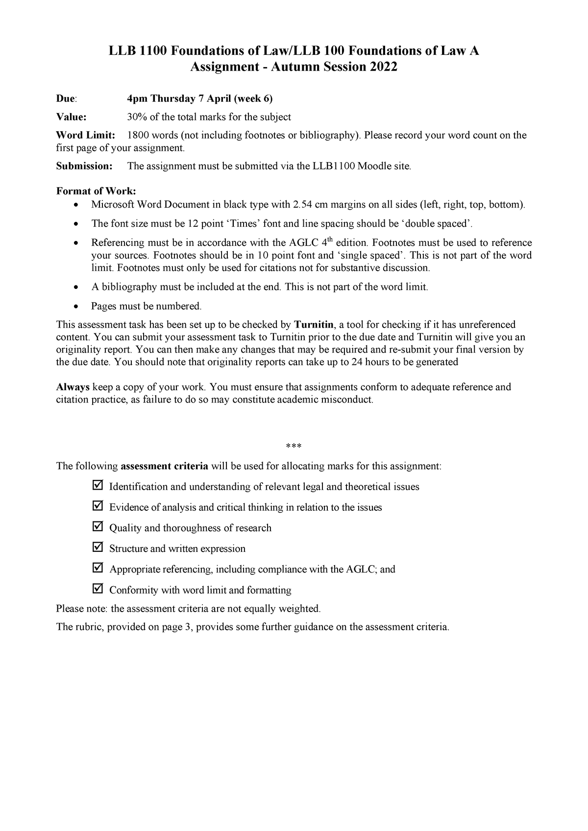 LLB1100 Assignment Question 2022 - LLB 1 100 Foundations Of Law/LLB 100 ...