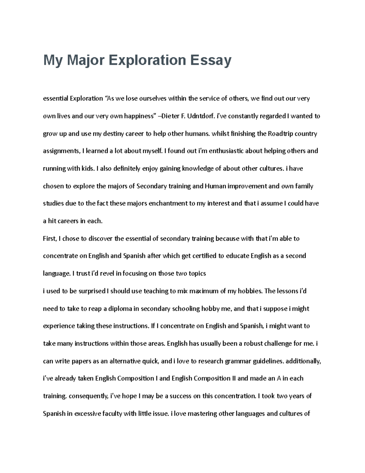 My Major Exploration Essay - My Major Exploration Essay essential ...