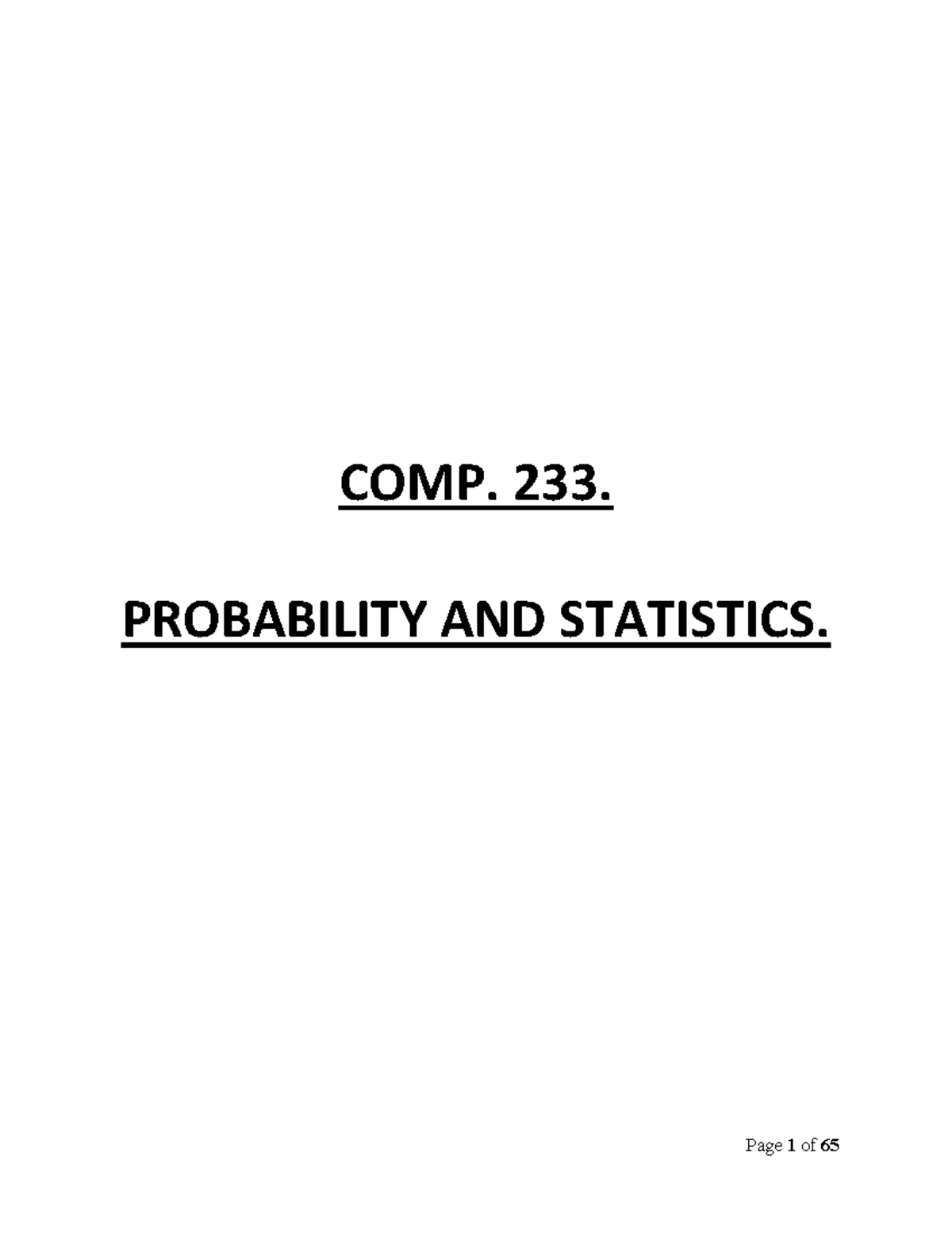 COMP233 Summer 2023 Lecture Notes 1 - Probability - COMP. 233 ...