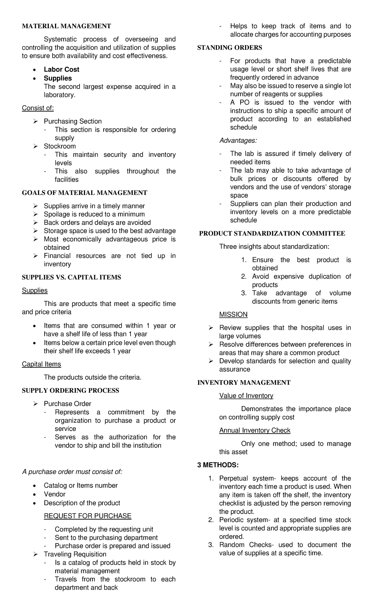 Material Management - lecture nptes - MATERIAL MANAGEMENT Systematic ...