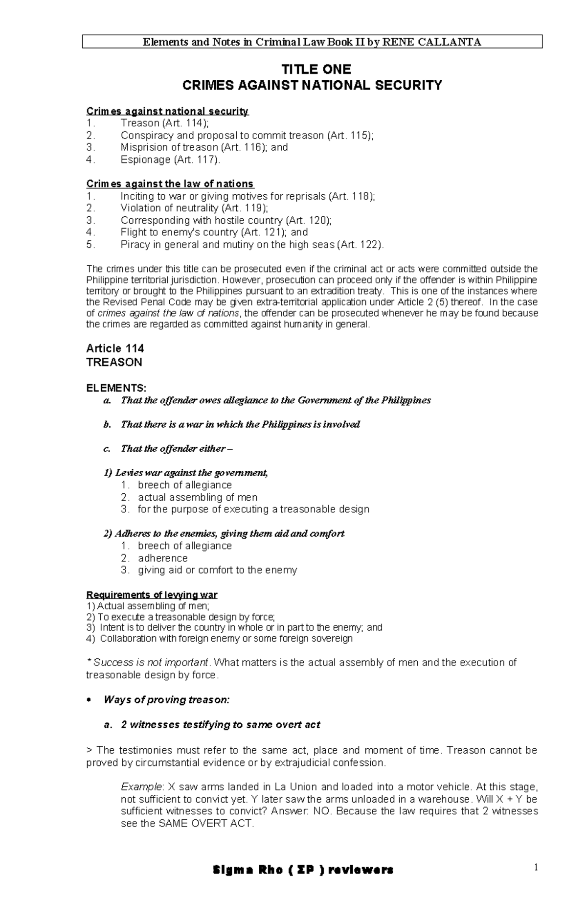 Elements And Notes In Criminal Law Book II By RENE Callanta - Forensic ...