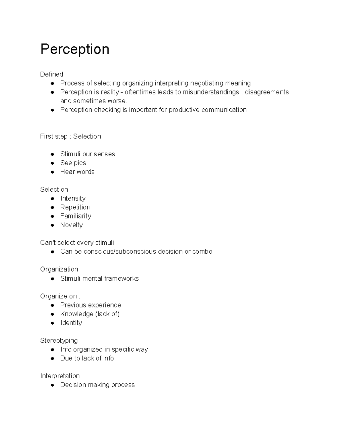 Perception - Pr.Mcaffee - Perception Defined Process of selecting ...