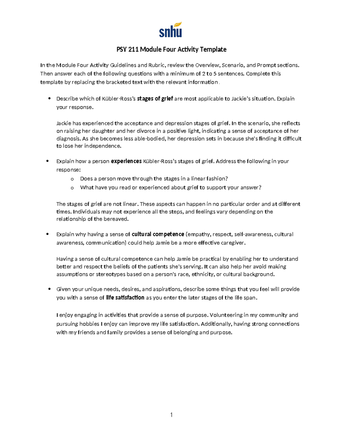 PSY 211 Module Four Activity Template - Then answer each of the ...
