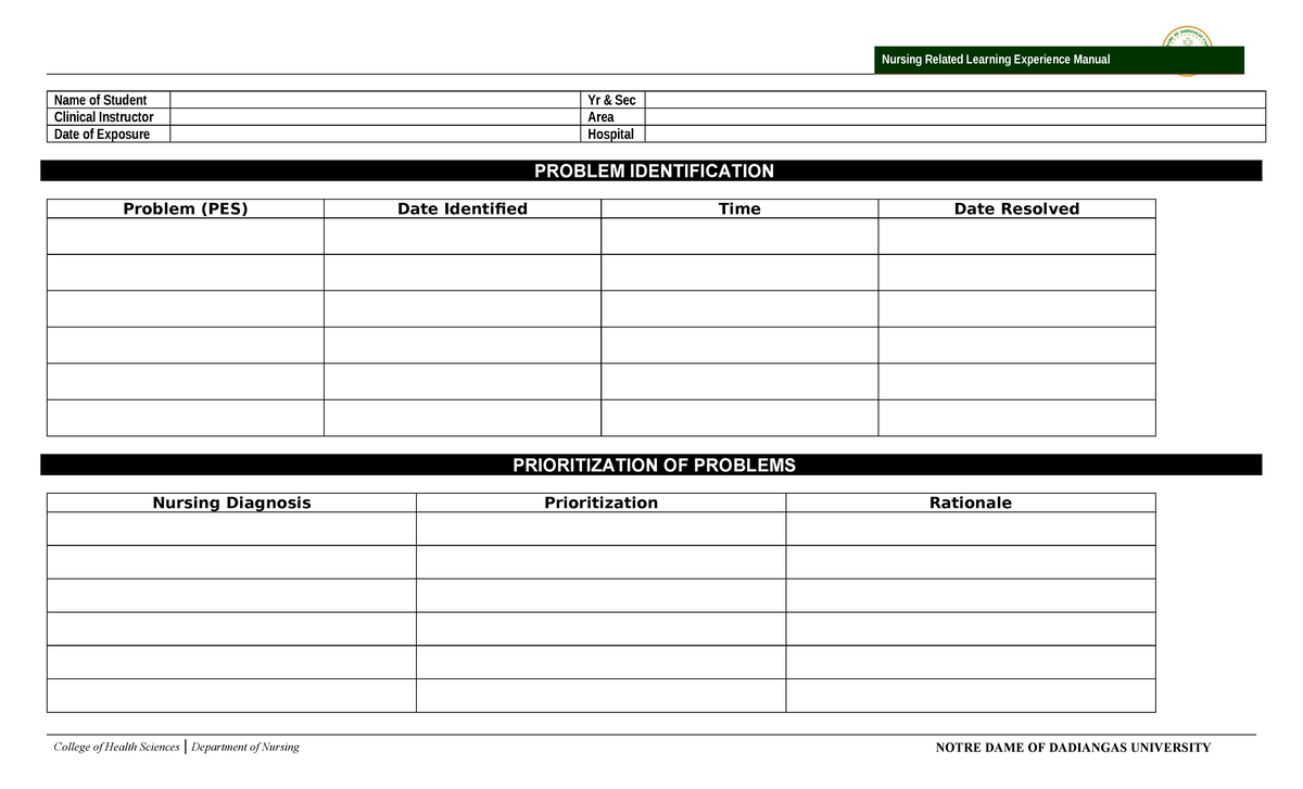 NCP- Format - Name of Student Yr & Sec Clinical Instructor Area Date of ...