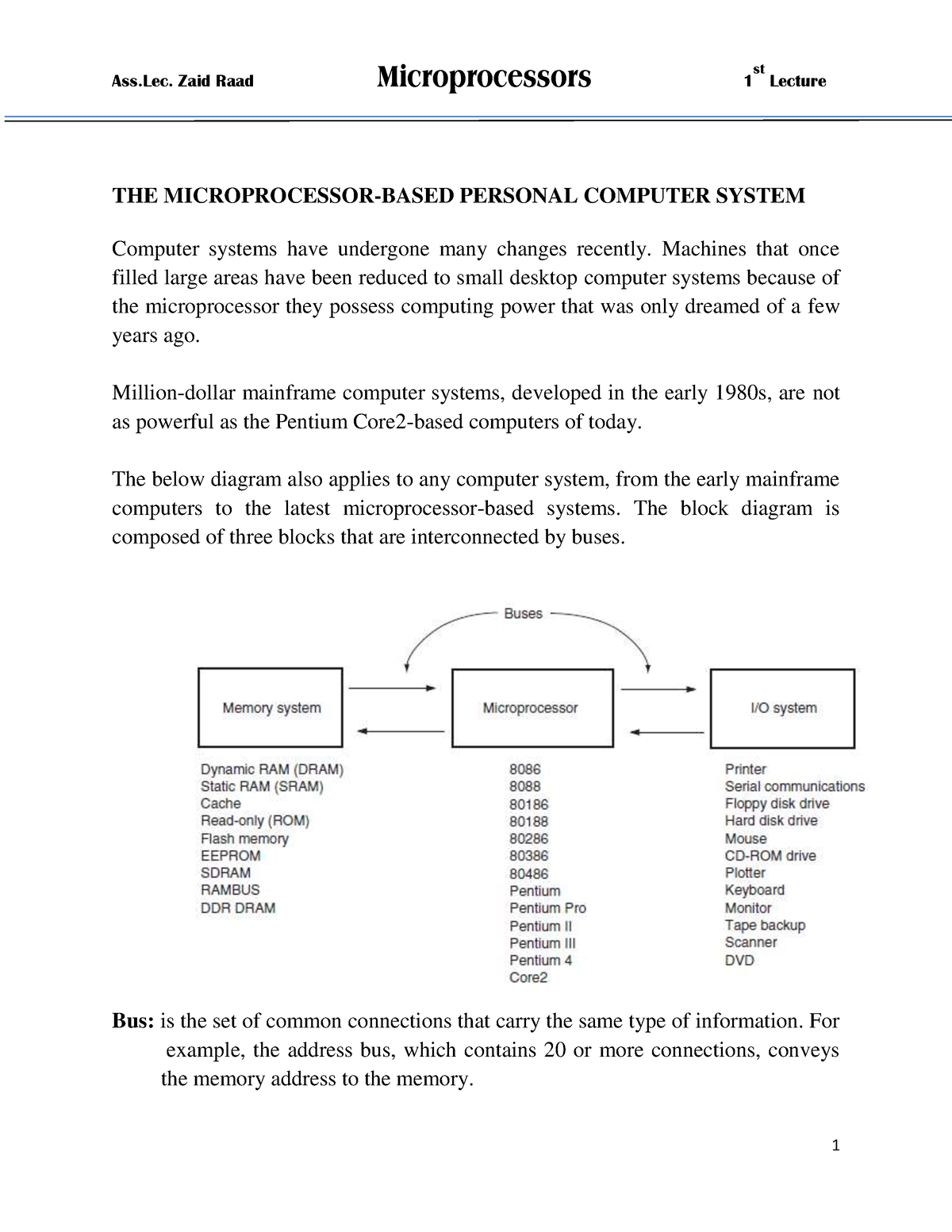 Mıcroprocessor 1 - Chapter 1 "" From The THE INTEL MICROPROCESSORS (8th ...