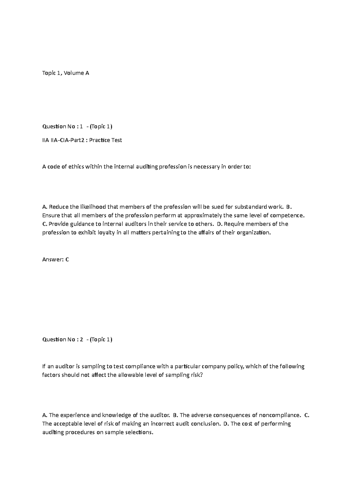 IIA-CIA-Part2 Vorbereitungsfragen