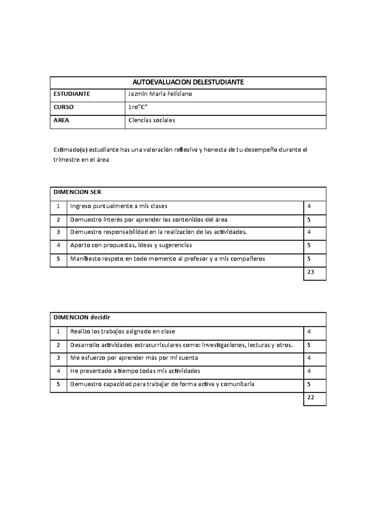 Autoevaluacion DEL Estudiante - AUTOEVALUACION DELESTUDIANTE ESTUDIANTE ...