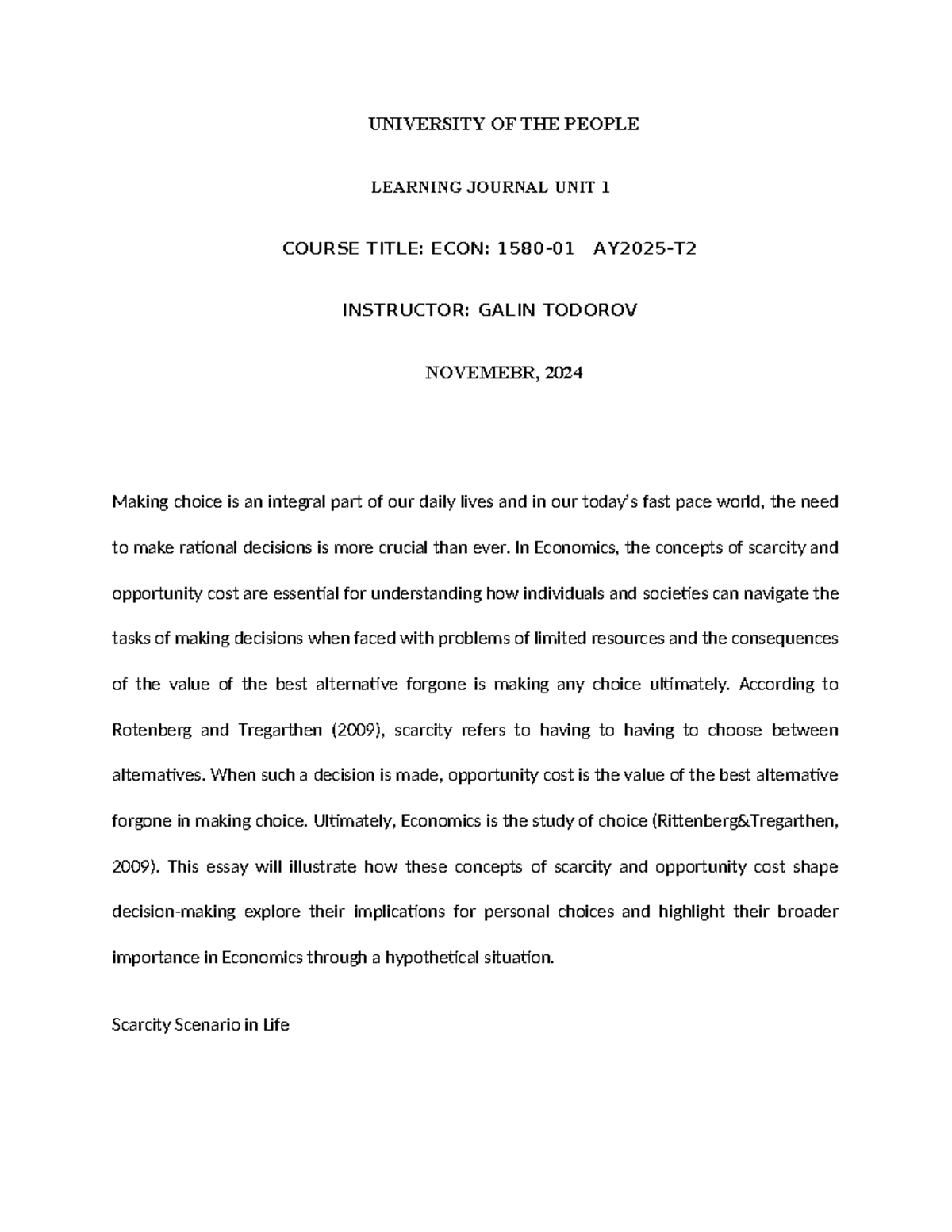 Econs - INTRODUCTION TO ENCONOMICS 1580-01 - UNIVERSITY OF THE PEOPLE ...
