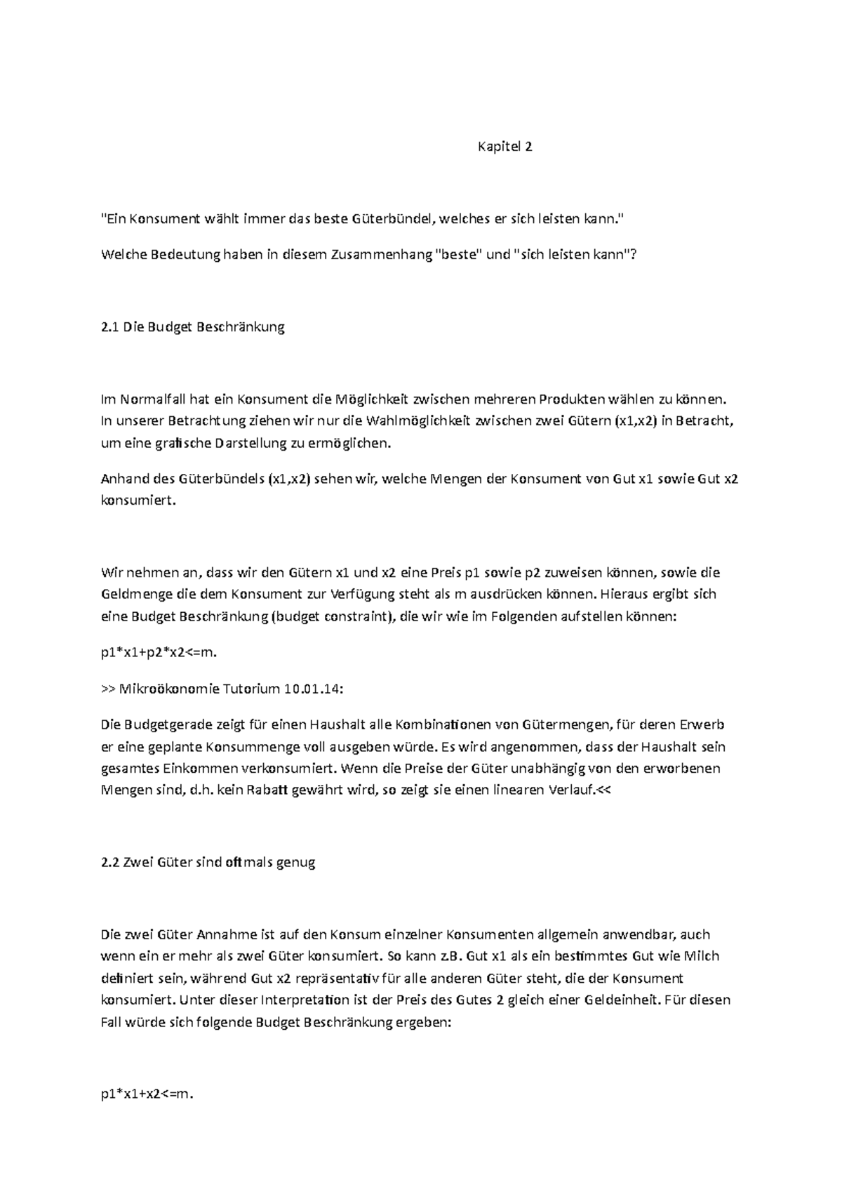 Die Räuber Zusammenfassung Akt 1 Kapitel 2 H.R. Varian Zusammenfassung - Kapitel 2 "Ein Konsument wählt