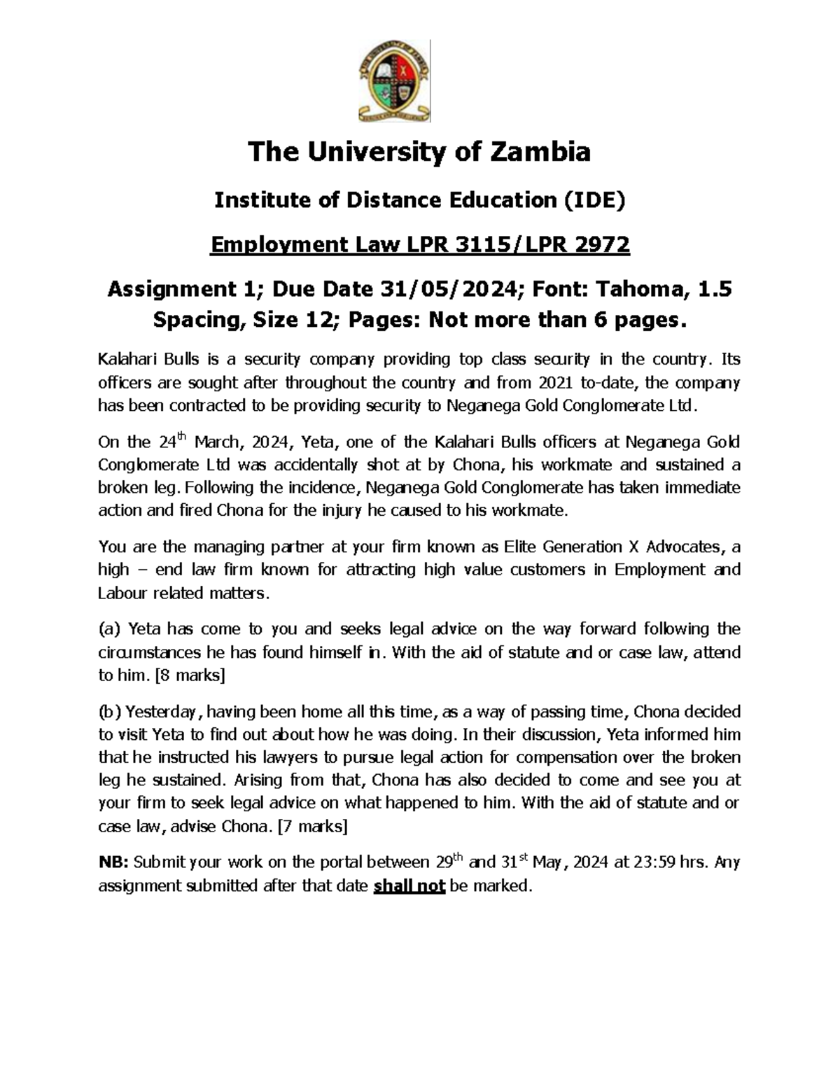 Assignment One LPR 3115 LPR 2972 - The University of Zambia Institute ...
