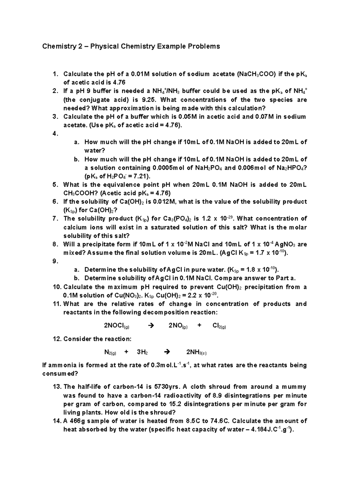 Chemistry 2 Physical Chemistry Problems - Chemistry 2 – Physical ...