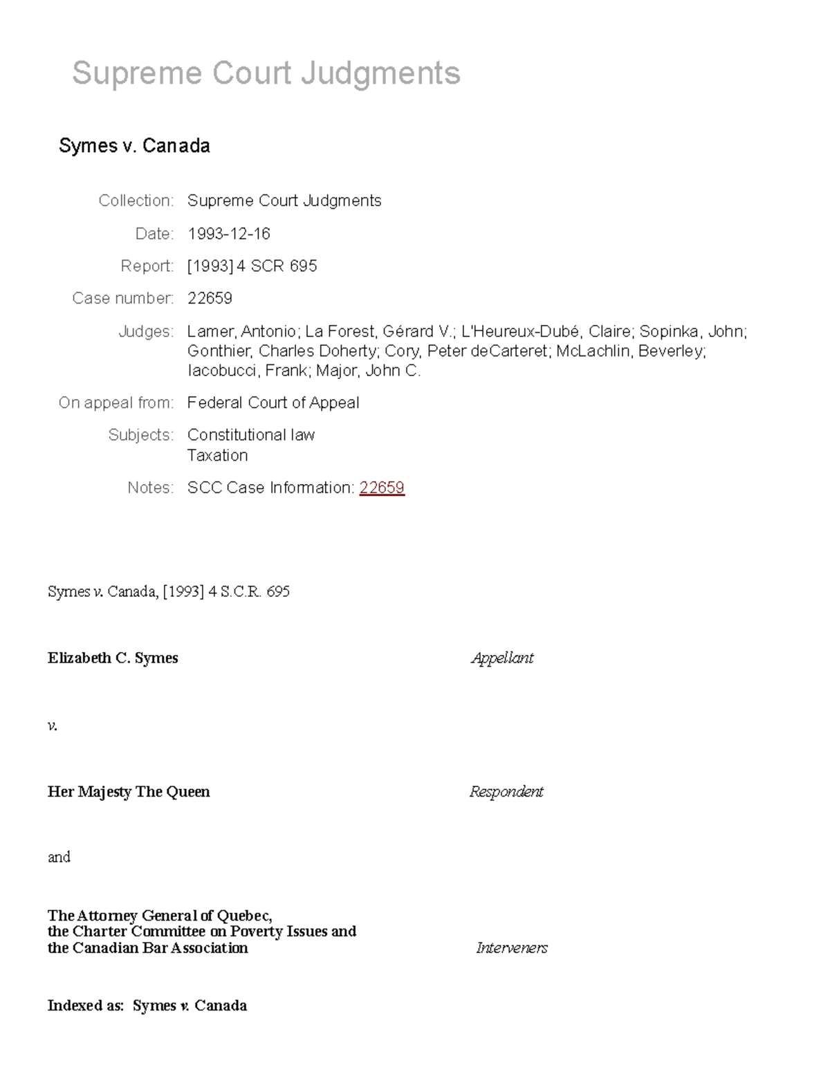 Symes v. Canada - SCC Cases - Supreme Court Judgments Symes v. Canada ...