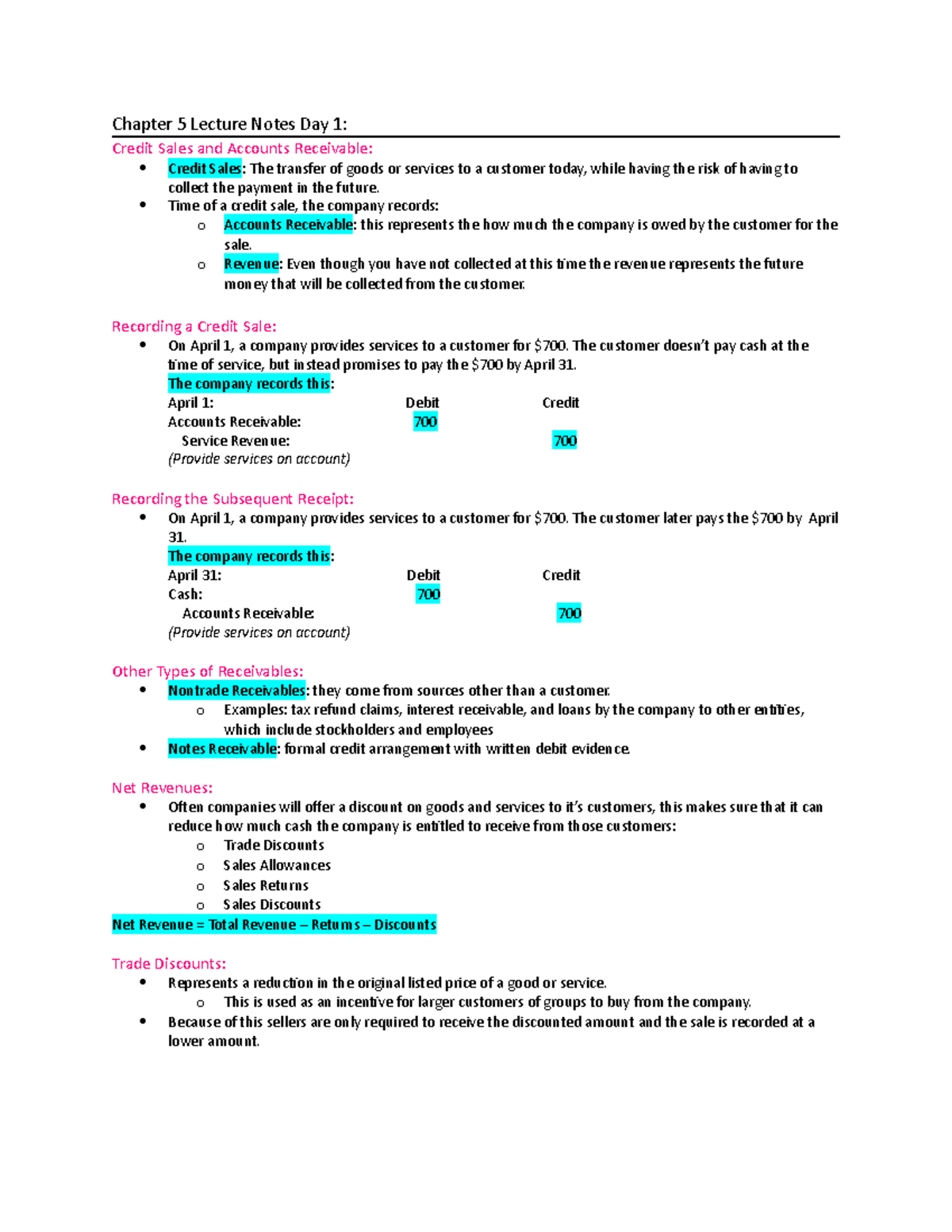 Chapter 5 Lecture Notes Day 1 - Chapter 5 Lecture Notes Day 1: Credit ...