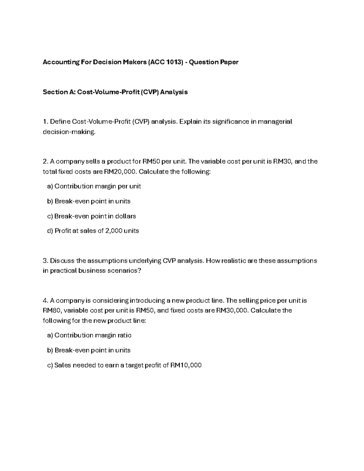 Sample Question Paper - answer it - Accounting For Decision Makers (ACC ...