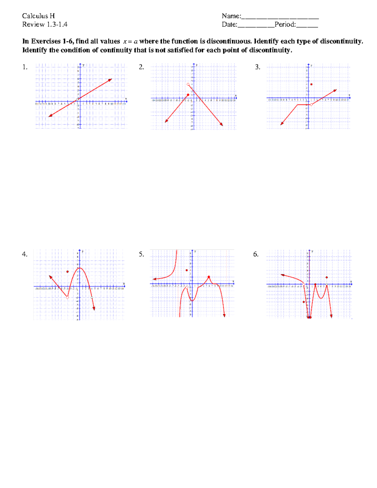 1.3-1.4 Review - Calculus H Name:_____________________ Review 1. 3 - 1 ...