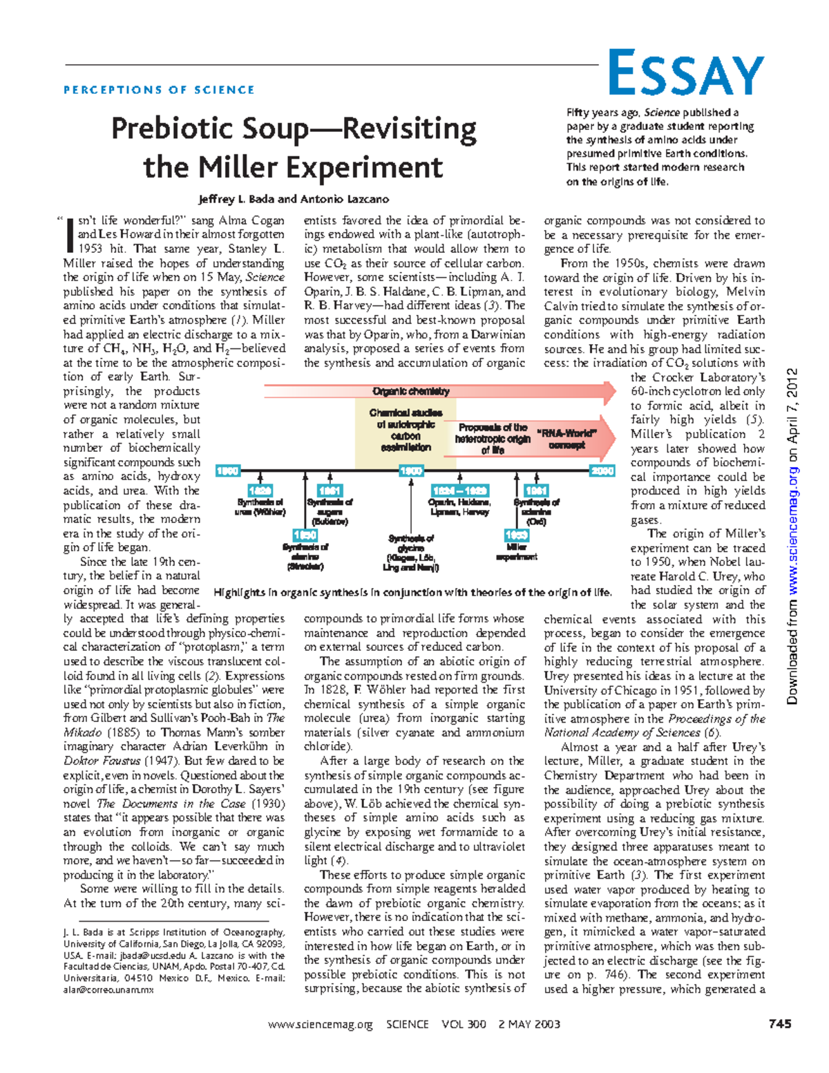 prebiotic soup revisiting the miller experiment