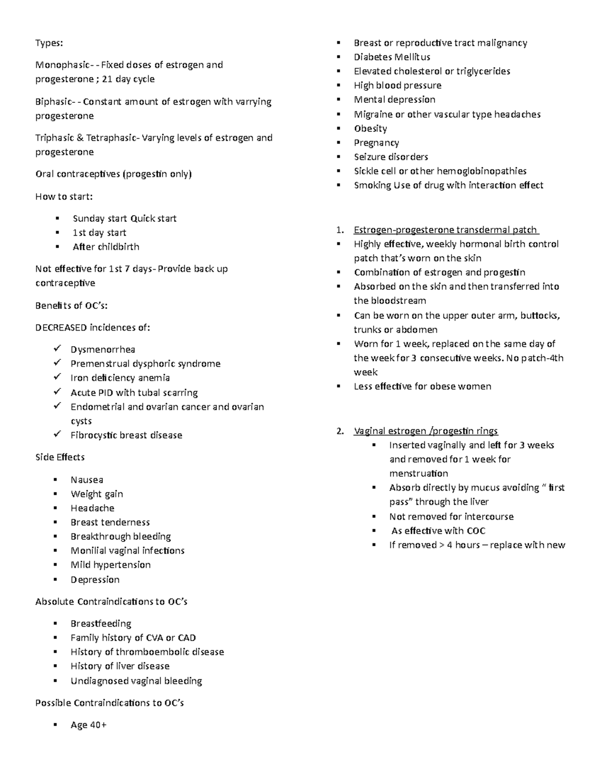 MCHN Midterm - reviewer - Types: Monophasic- Fixed doses of estrogen ...