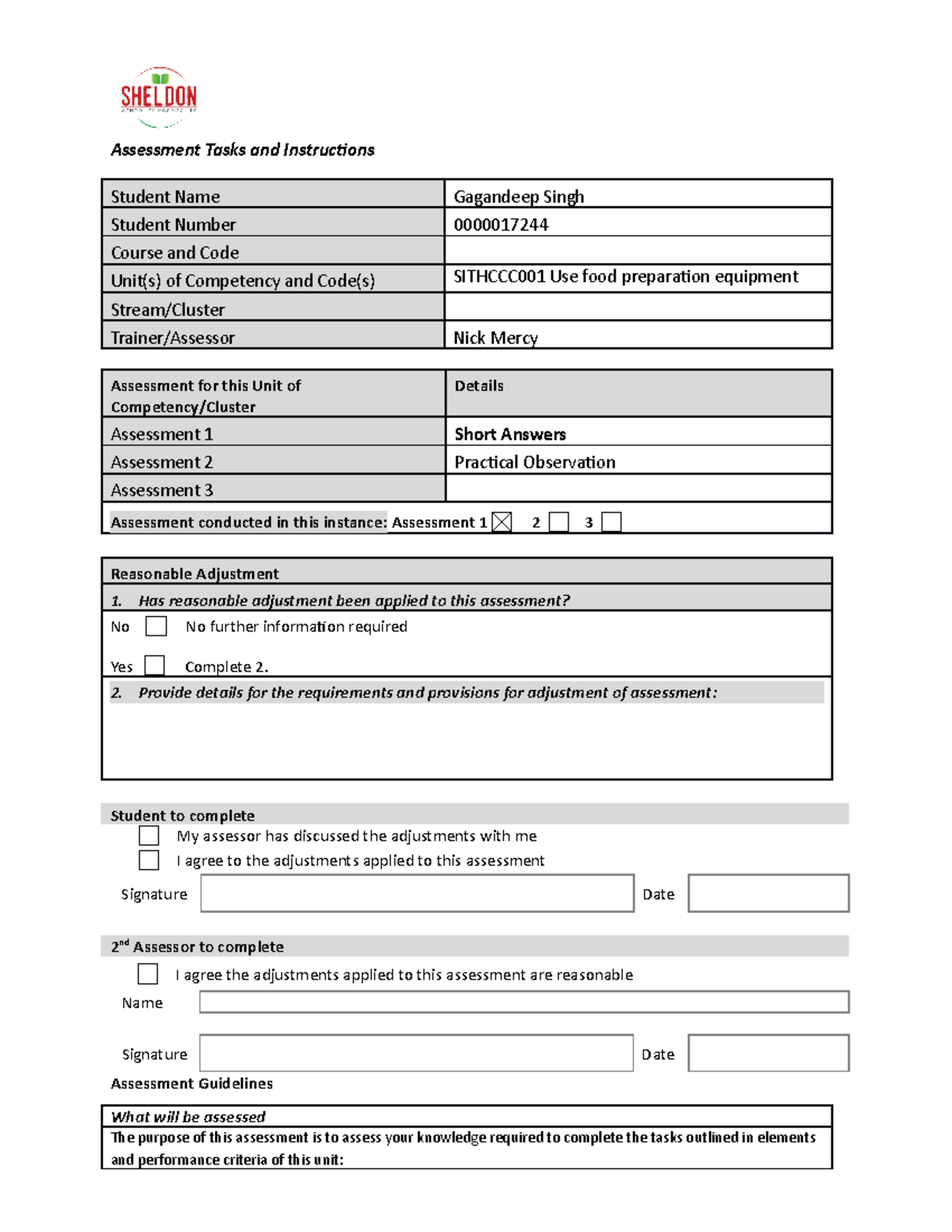 Sithccc 001 Assessment 1 -Short Answers (1) - Assessment Tasks and ...