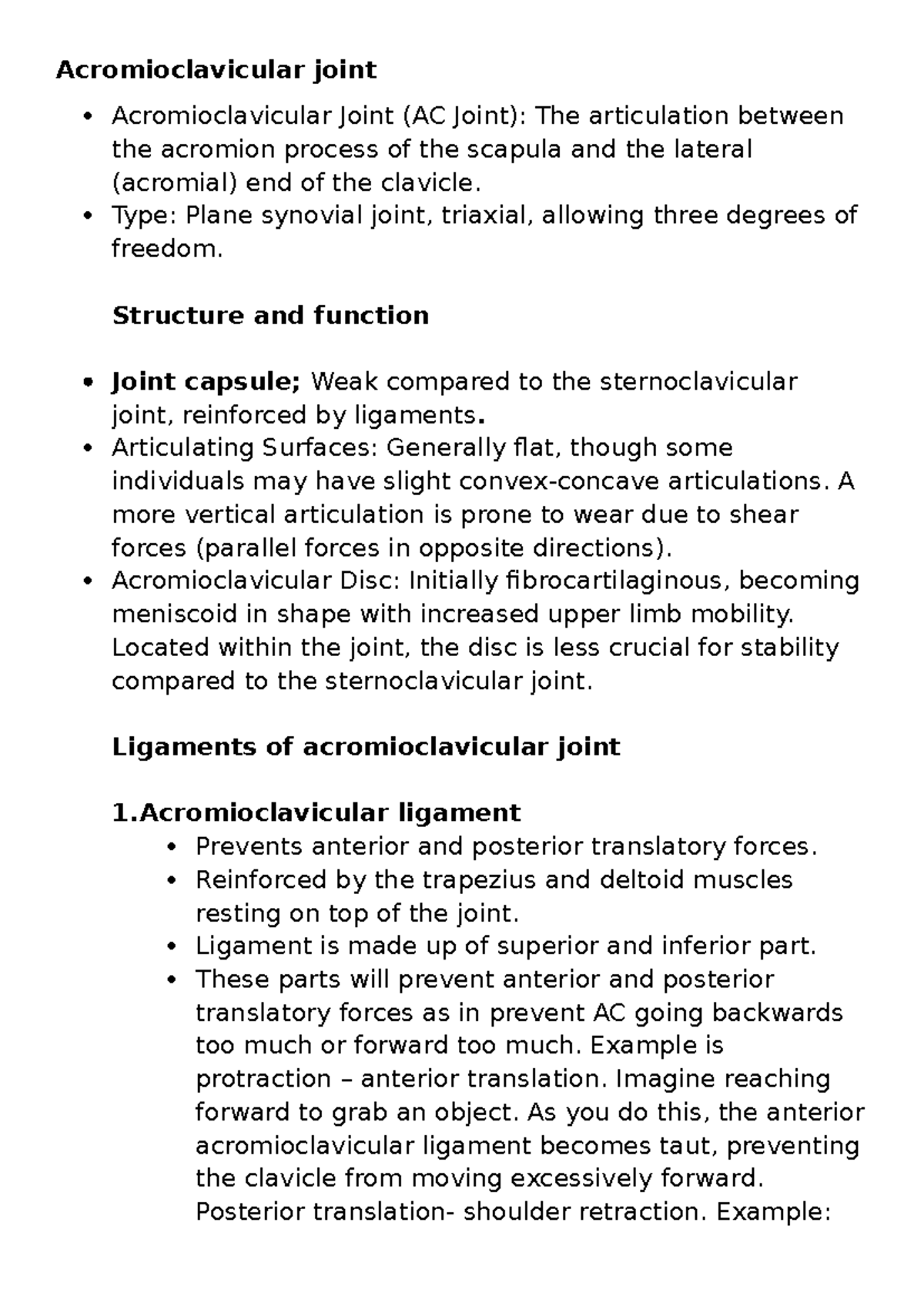 Acromioclavicular joint - Type: Plane synovial joint, triaxial ...