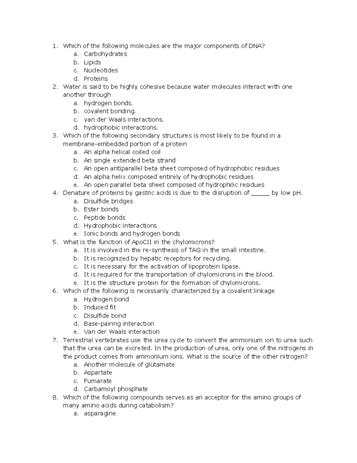 Exam 1 Pre-Lecture & Hmwk Questions - Which Of The Following Molecules ...