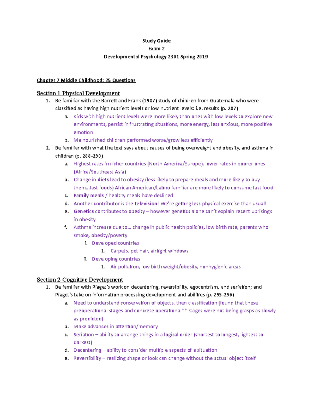 Study Guide Exam 2 Dev Psych Spring 2019 - Study Guide Exam 2 ...