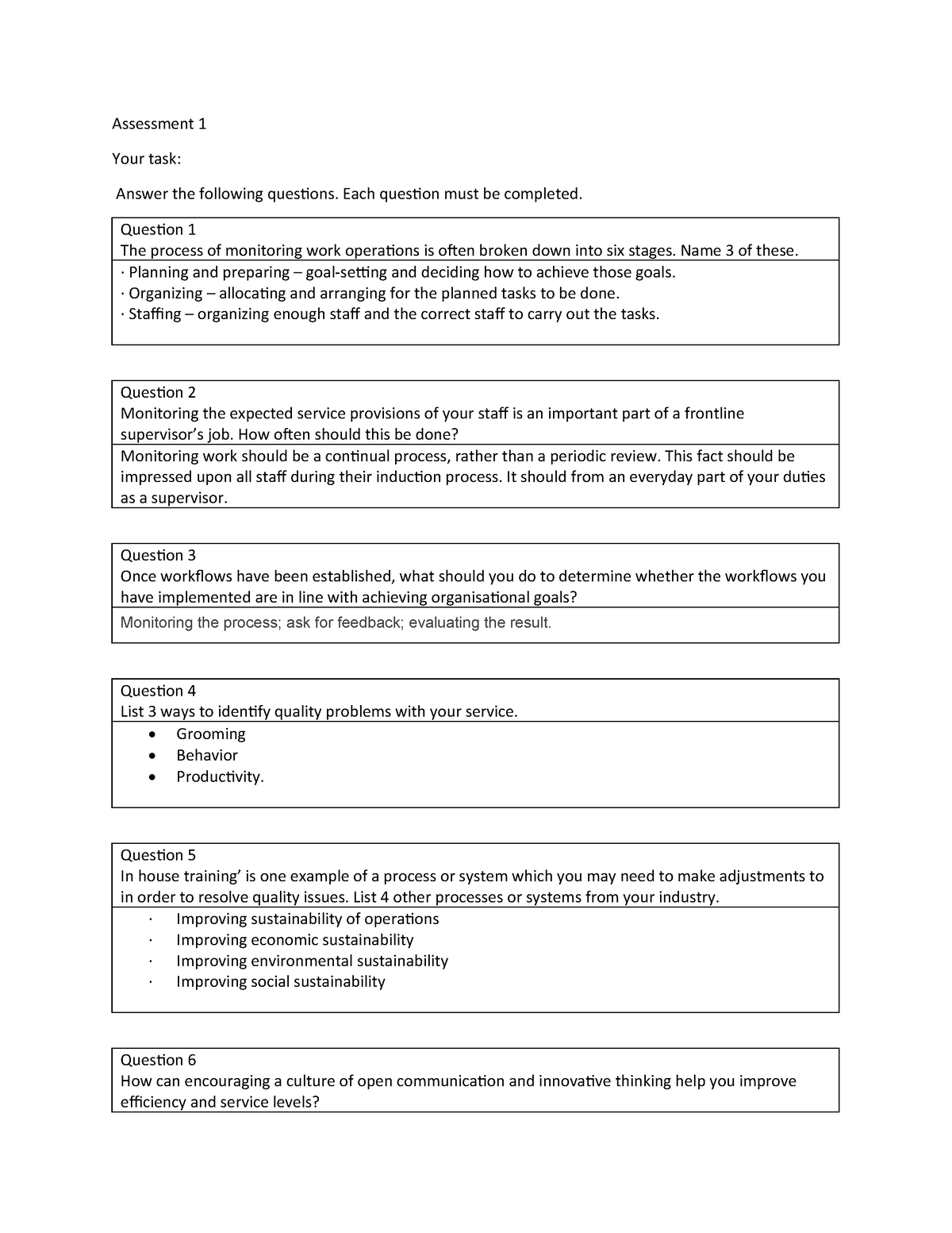 528295121 Sitxmgt 001 Monitor Work Operations - Assessment 1 Your task ...