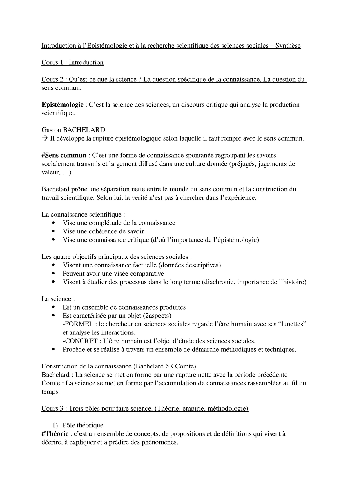 Resume Complet Synthese Epistemologie Studocu