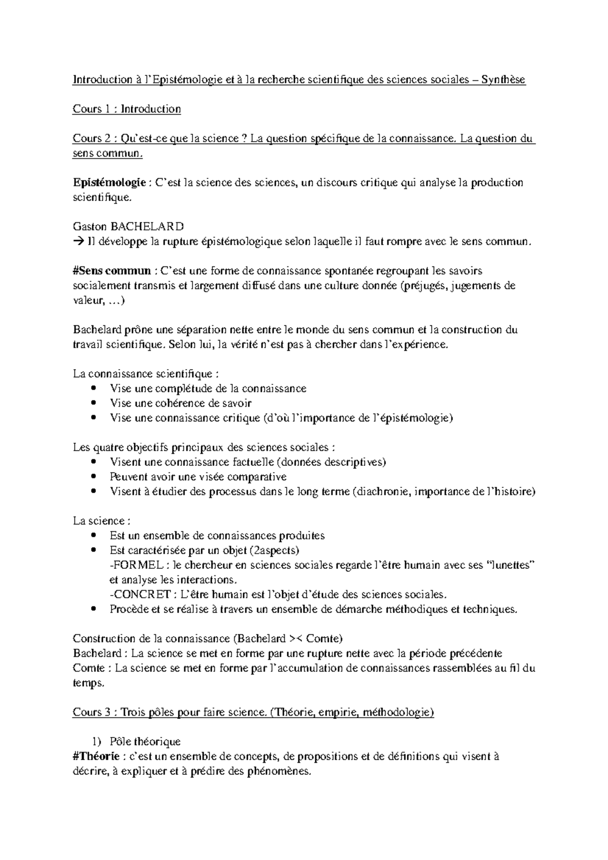 Resume Complet Synthese Epistemologie Studocu