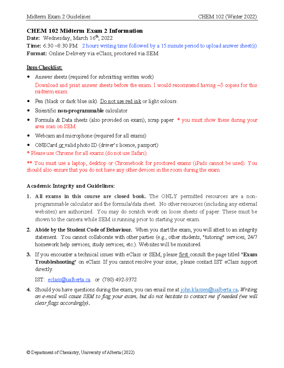 CHEM 102 Sample Midterm 2 Questions Solutions - CHEM 102 Midterm Exam 2 ...