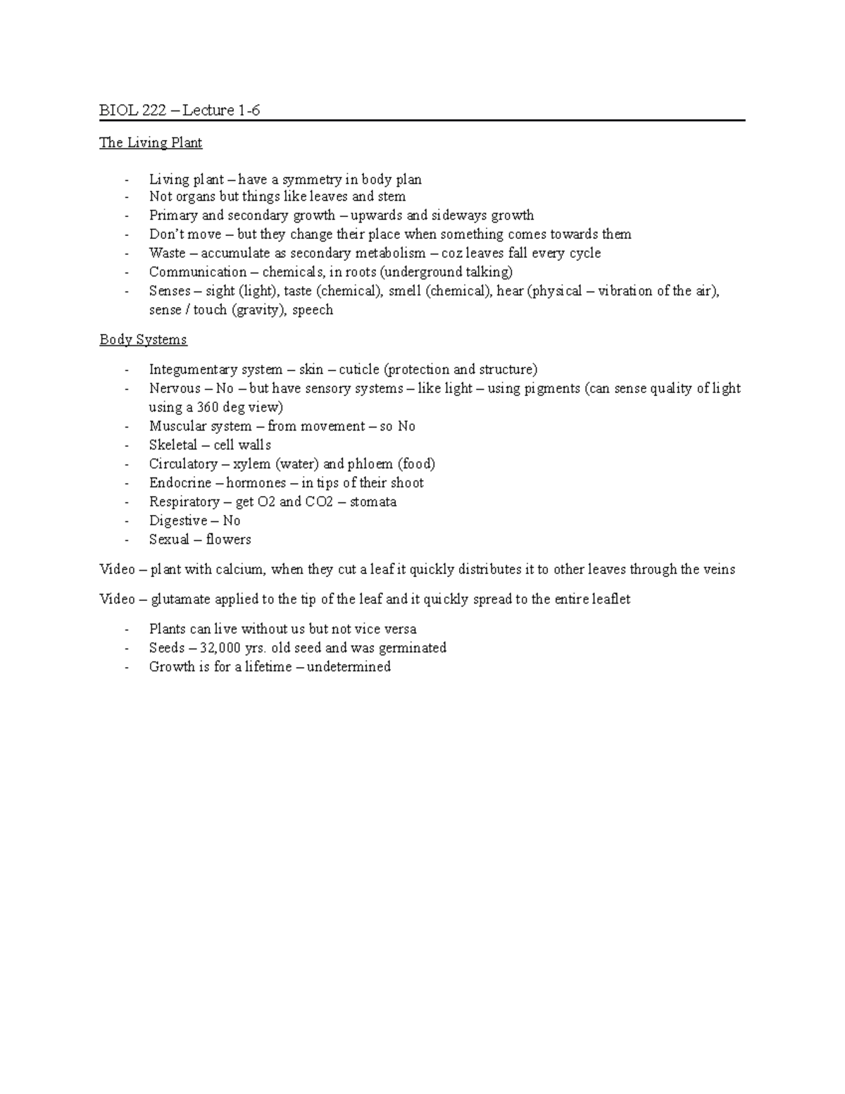 BIOL 222 Lecture 1-6 - BIOL 222 – Lecture 1- The Living Plant Living ...