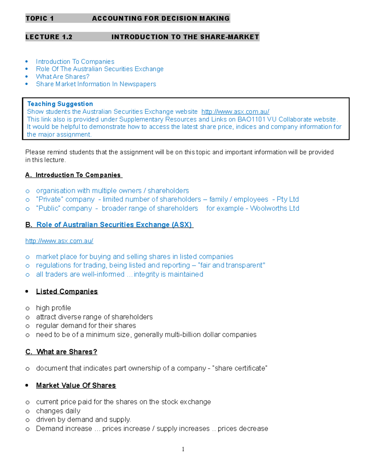 Week 1 Topic 1 Workshop 1 - TOPIC 1 ACCOUNTING FOR DECISION MAKING ...