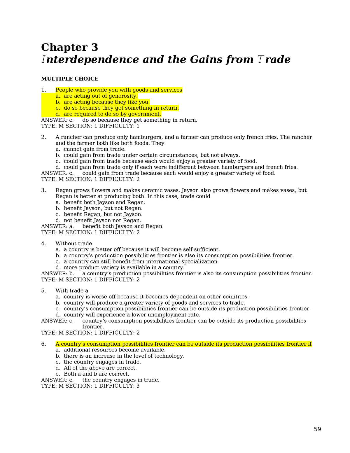 Test Bank Chap3 Gains From Trade - Chapter 3 Interdependence And The ...