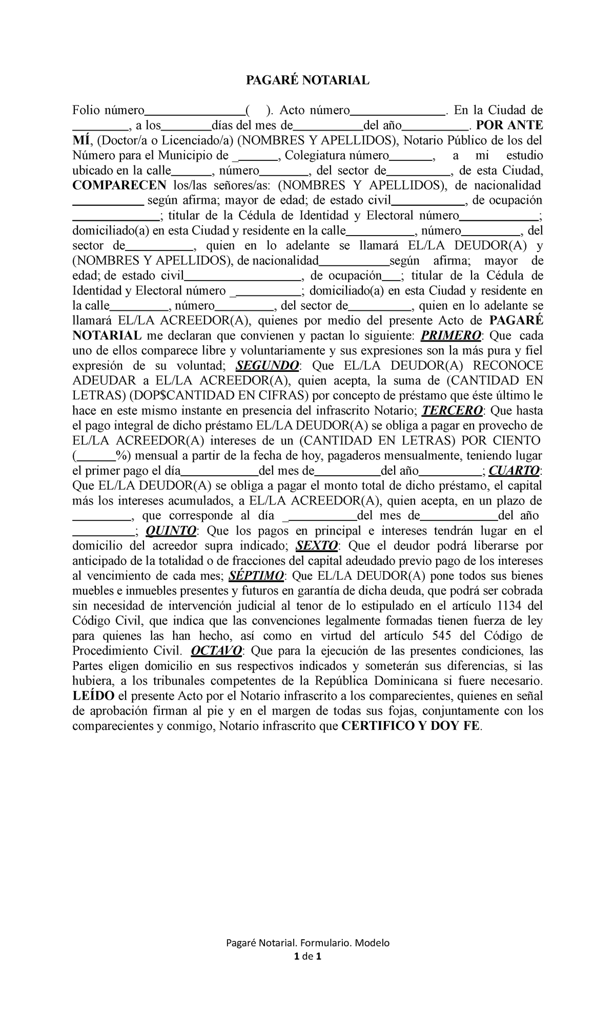 Pagar Notarial Formulario Modelo PagarÉ Notarial Folio Número Acto Número En La Ciudad 3509