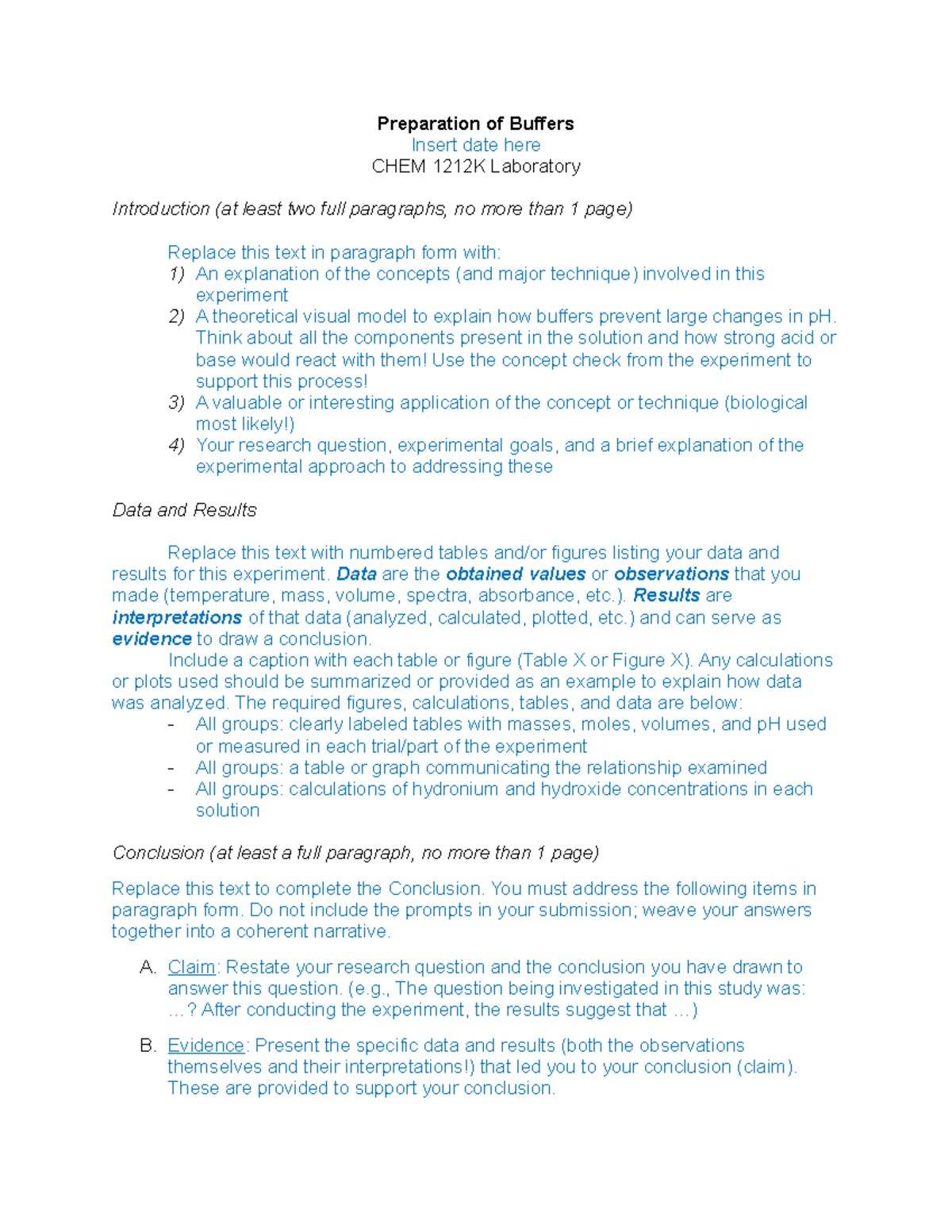 Buffers ADI Report Preparation of Buffers Insert date here CHEM 1212K