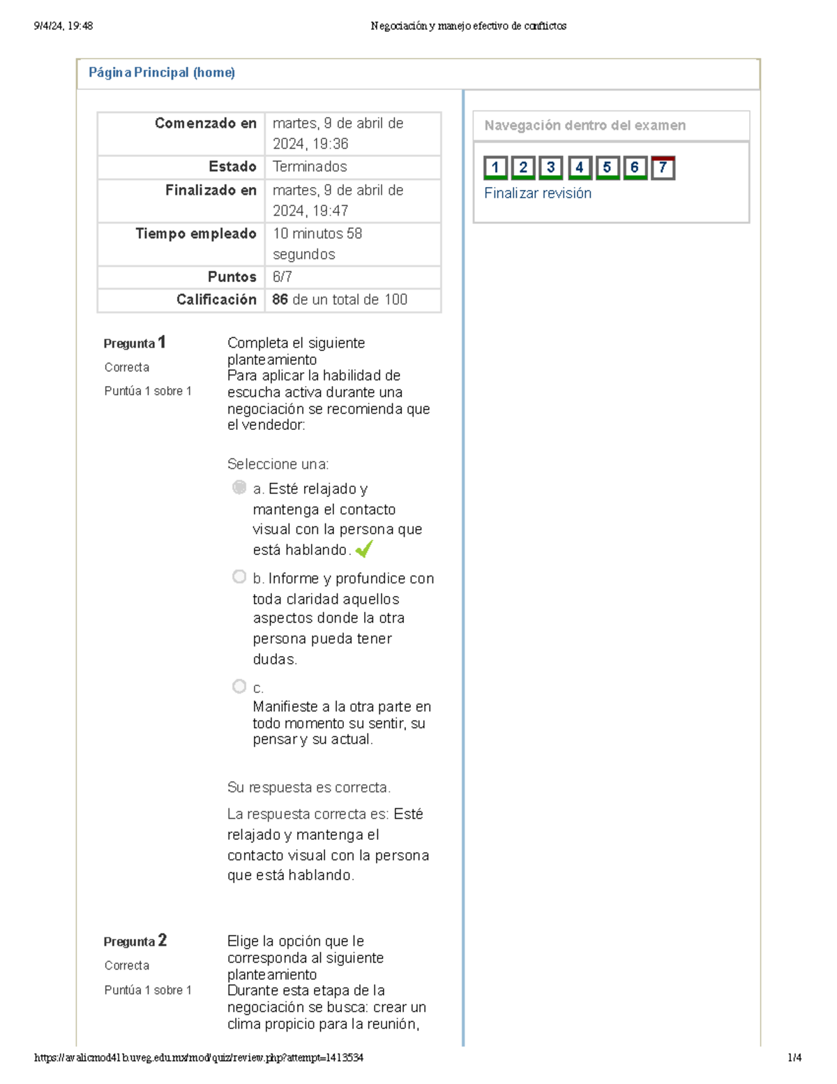 Negociación Y Manejo Efectivo De Conflictos Examen - Página Principal ...