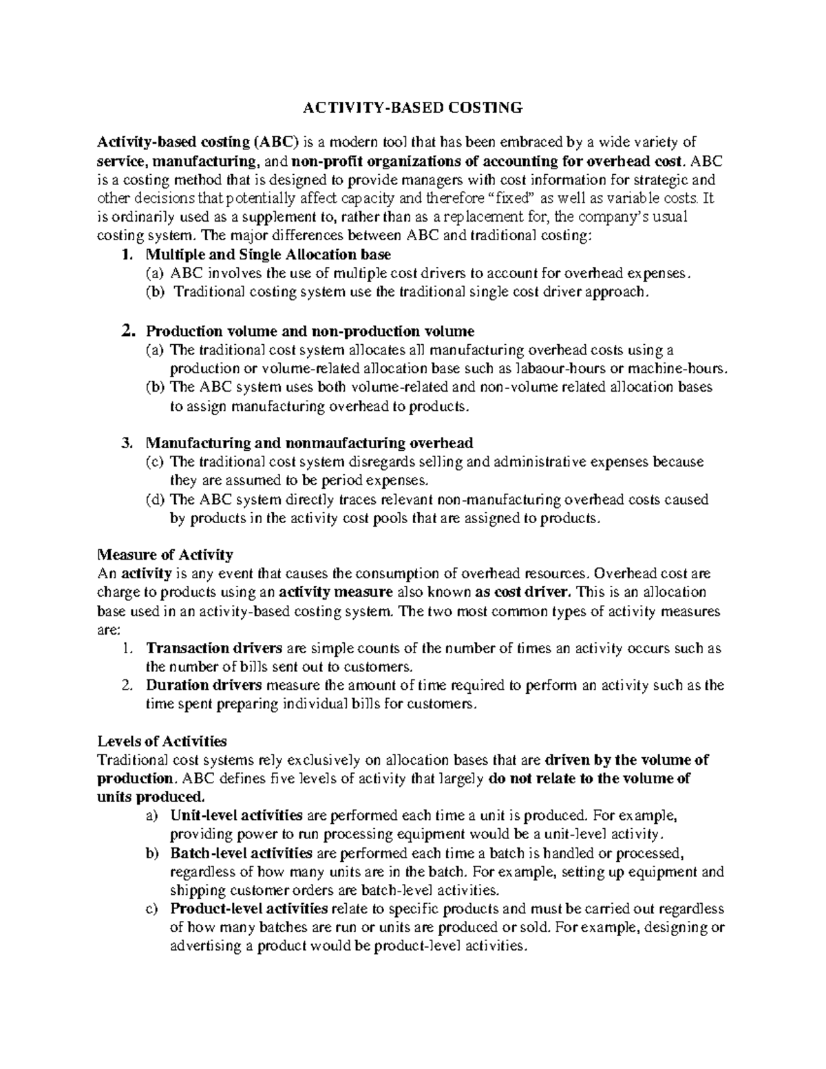 1. Activity based costing 025628 - ACTIVITY-BASED COSTING Activity ...
