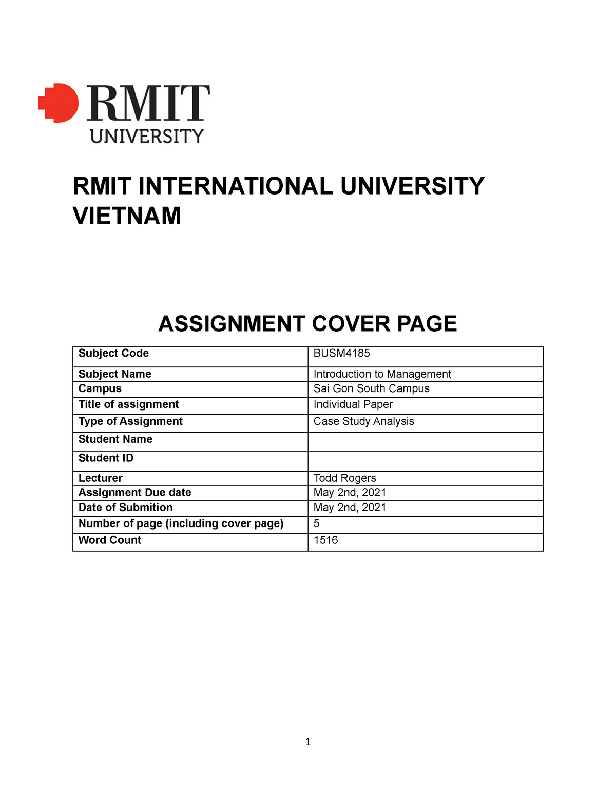 rmit assignment cover sheet