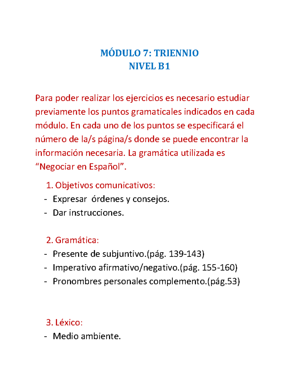 Modulo-7 Triennio-3 - Preparazione Esame - MÓDULO 7: TRIENNIO NIVEL B ...