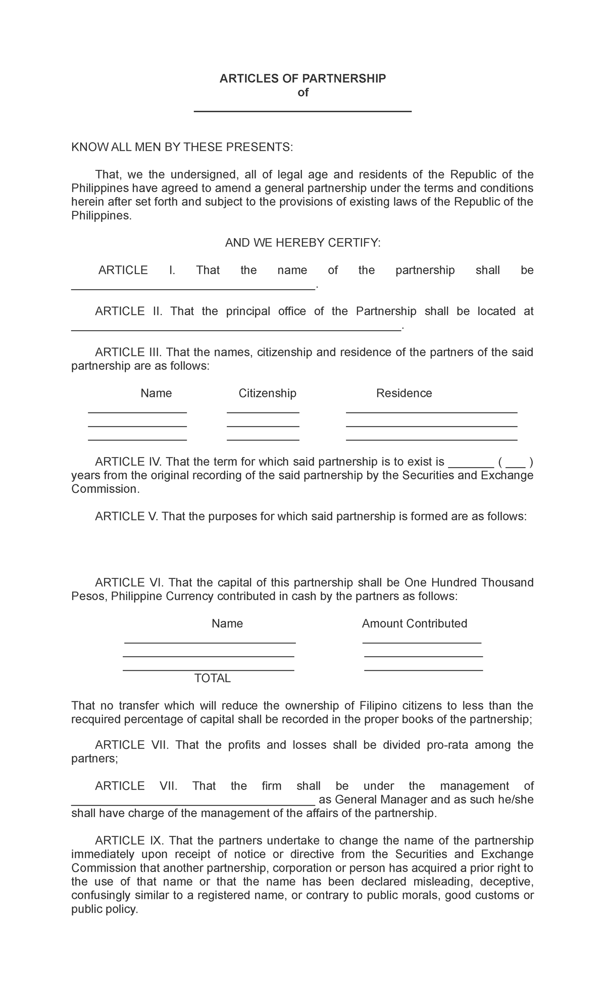 Articles-OF- Partnership - ARTICLES OF PARTNERSHIP of KNOW ALL MEN BY ...